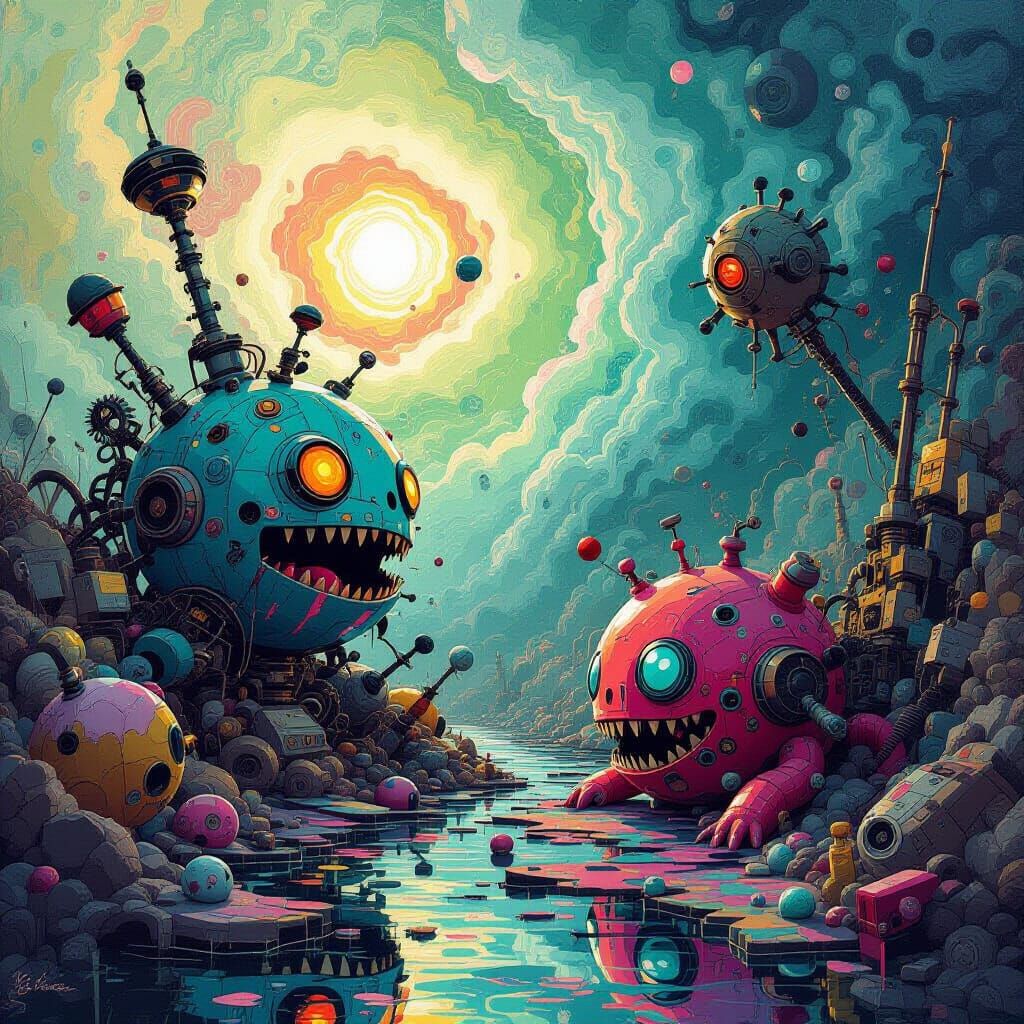 Chaotic Whimsical Creatures in a Dreamlike Setting