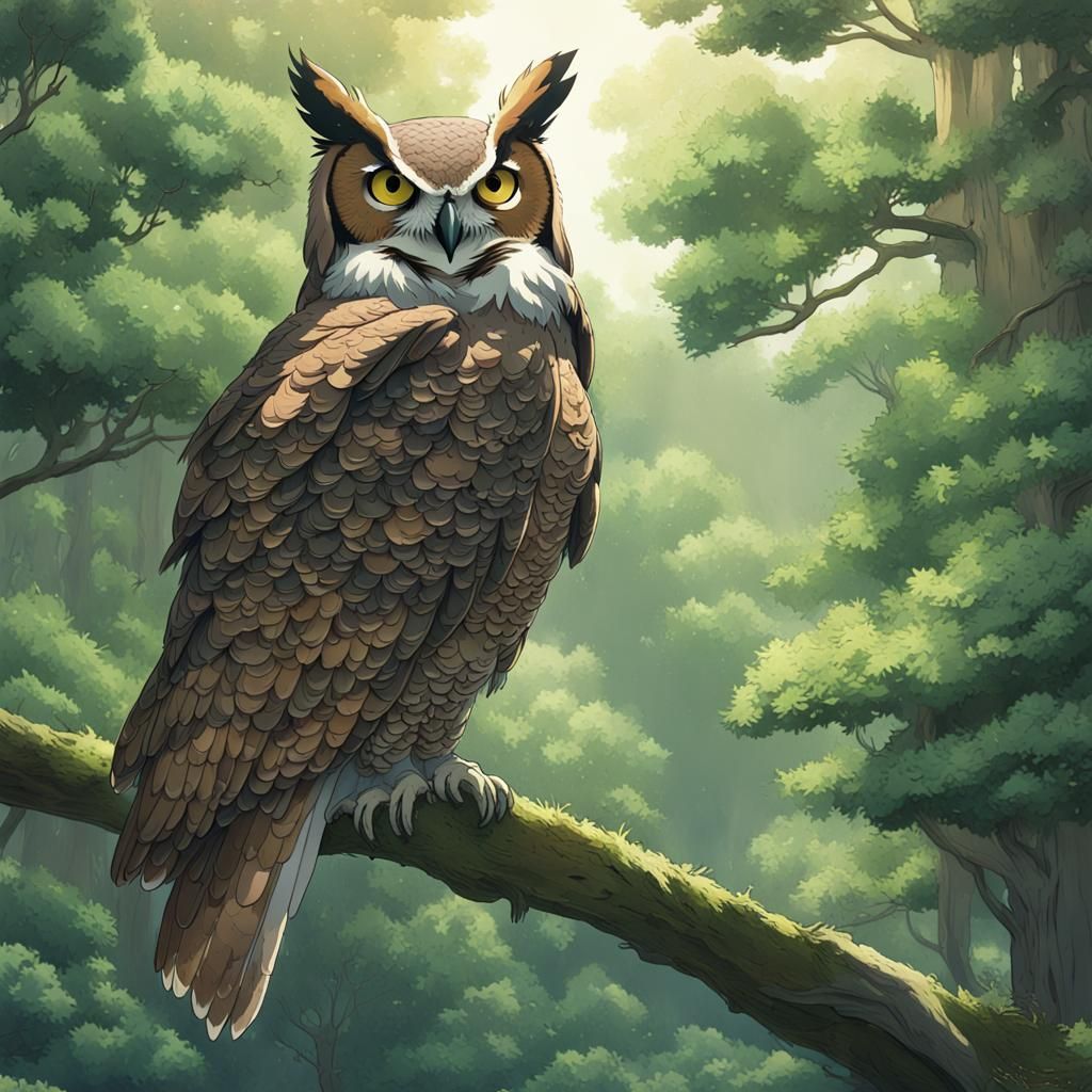 Great Horned Owl in Anime Style