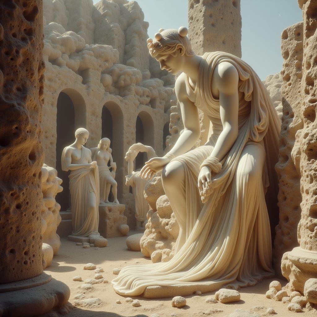 Marble Statue Excavation in Romantic Realism Style