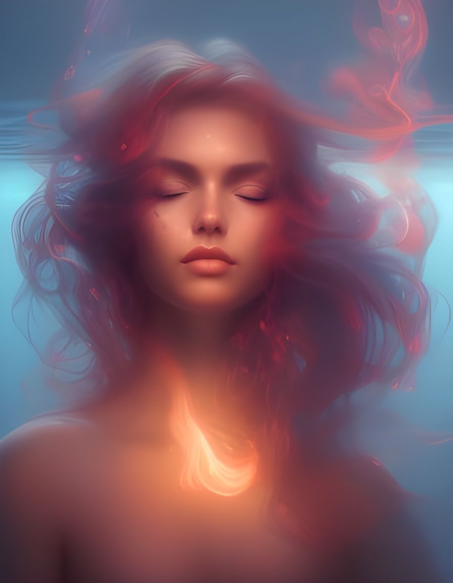 Ethereal Woman Sinking Underwater: Digital Art