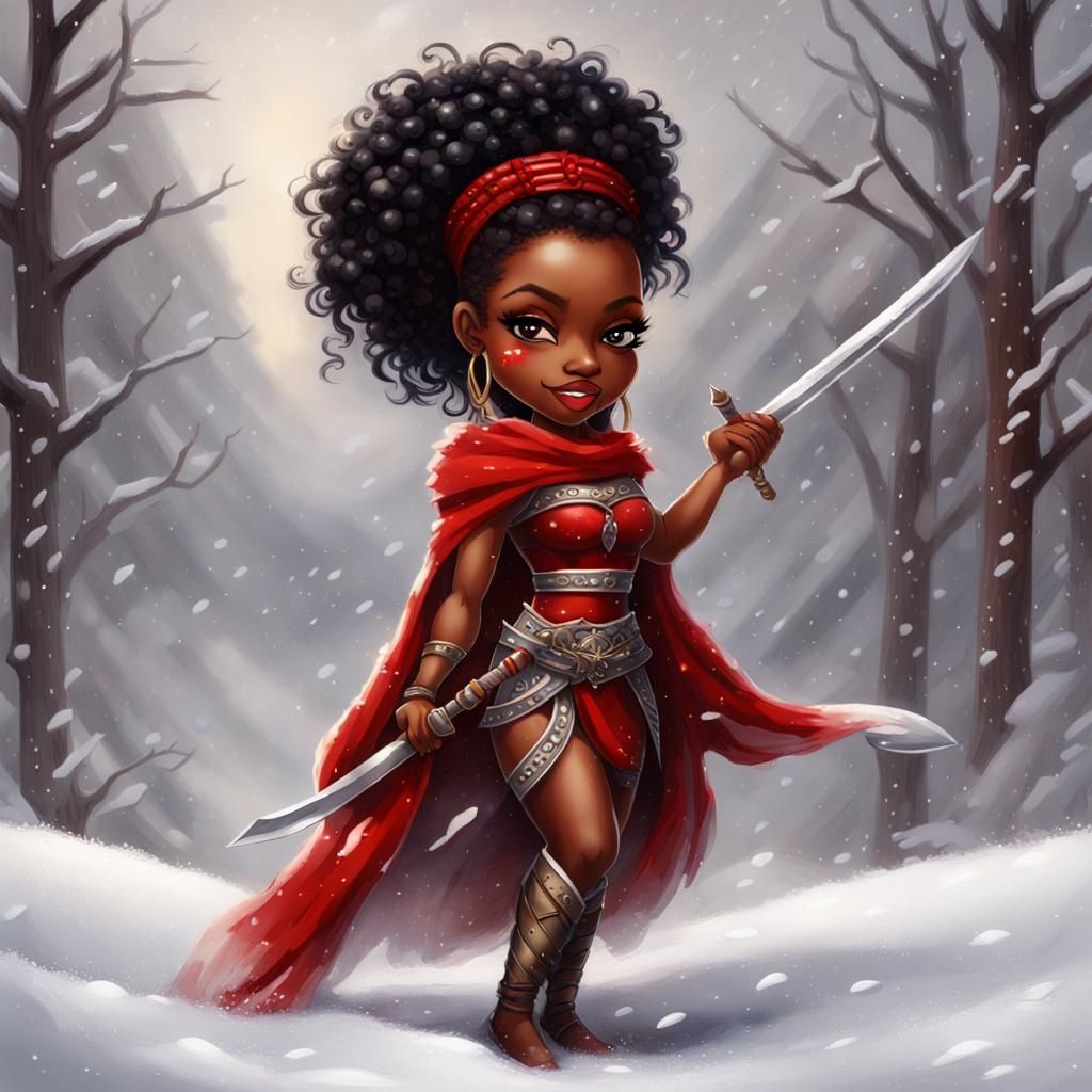 Warrior Princess Chibi in Airbrush Oil Painting