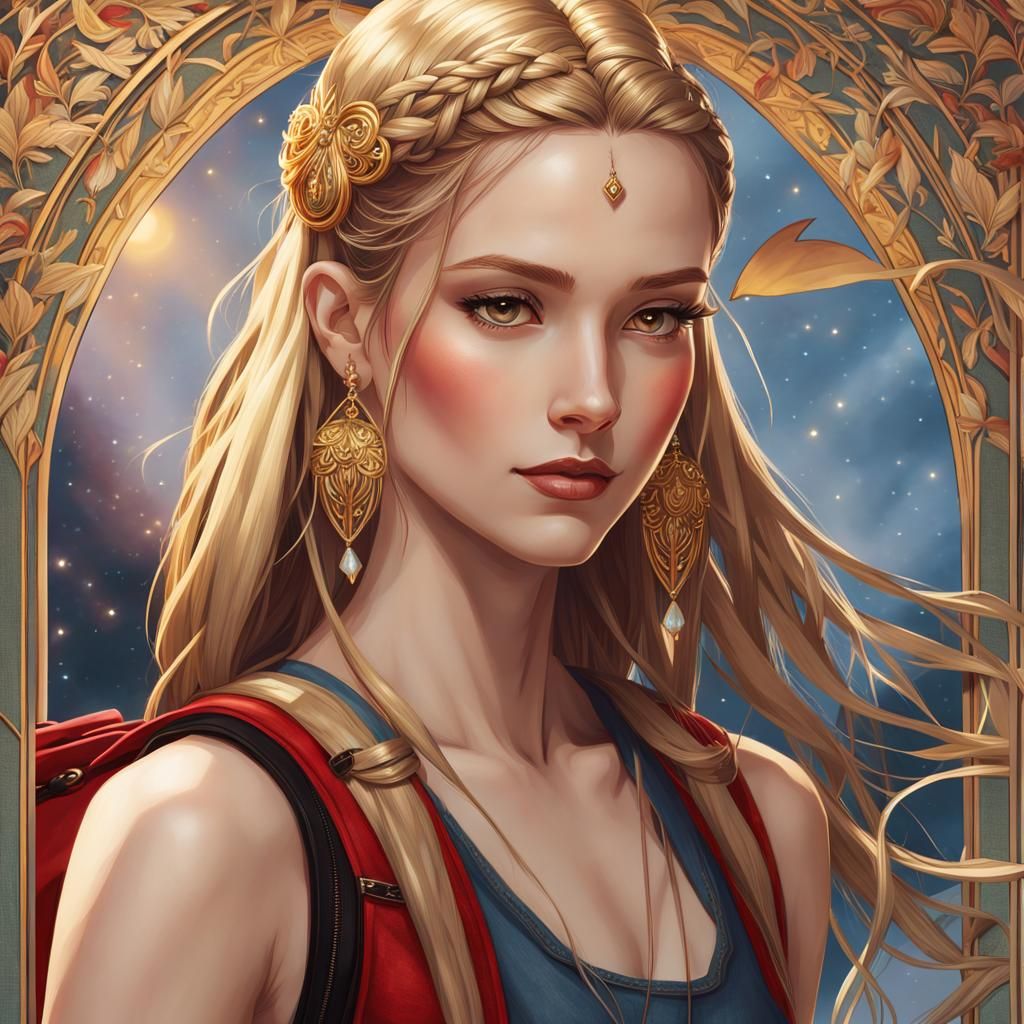 Golden-Haired Fairy Teen Portrait in Art Nouveau Style