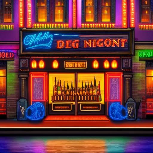 Neon Pub Sign in Detailed Matte Painting Style