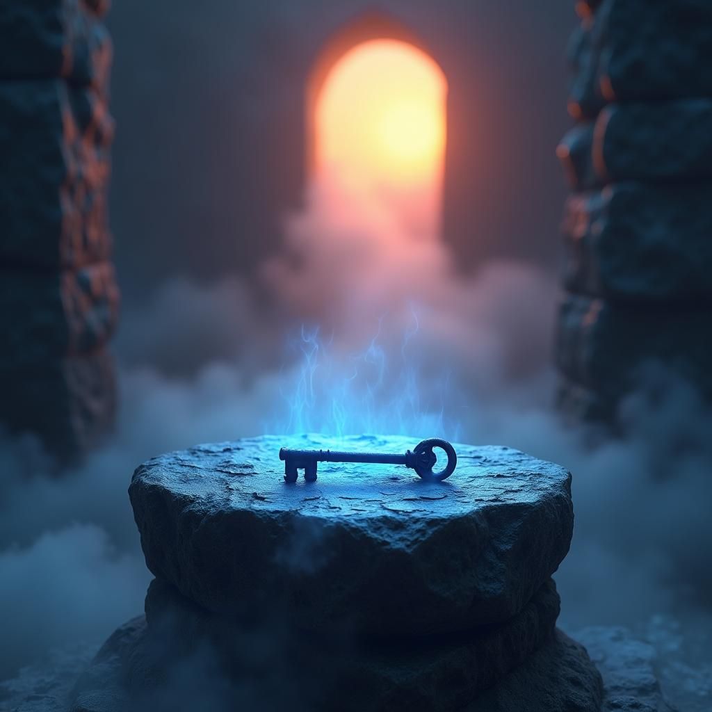 Ethereal Portal Illuminates Small Blue Key