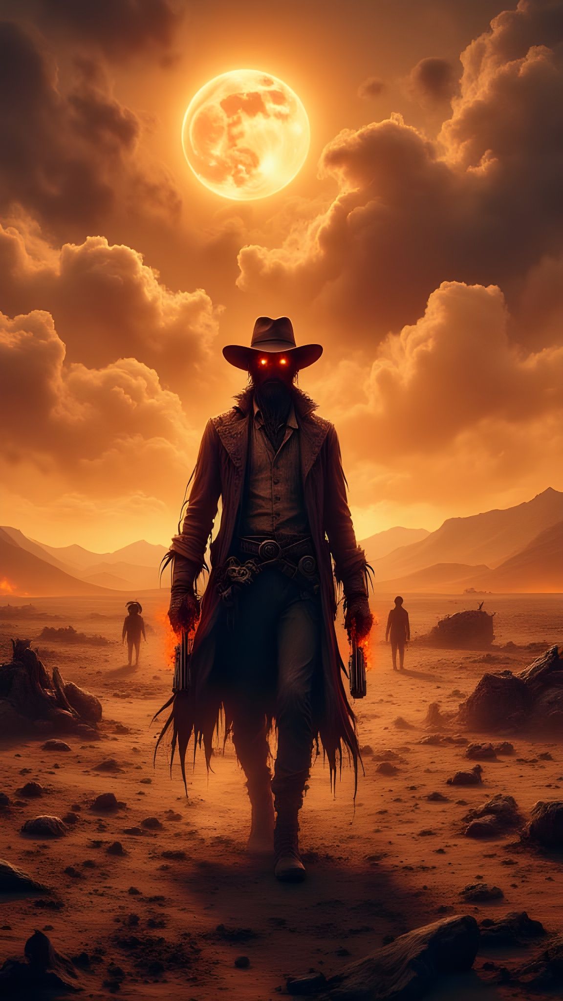 Gunslinger Roams Sun-Scorched Desert in Dark Western Fantasy
