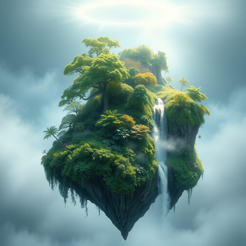 Whimsical Island Oasis in Mid-Air
