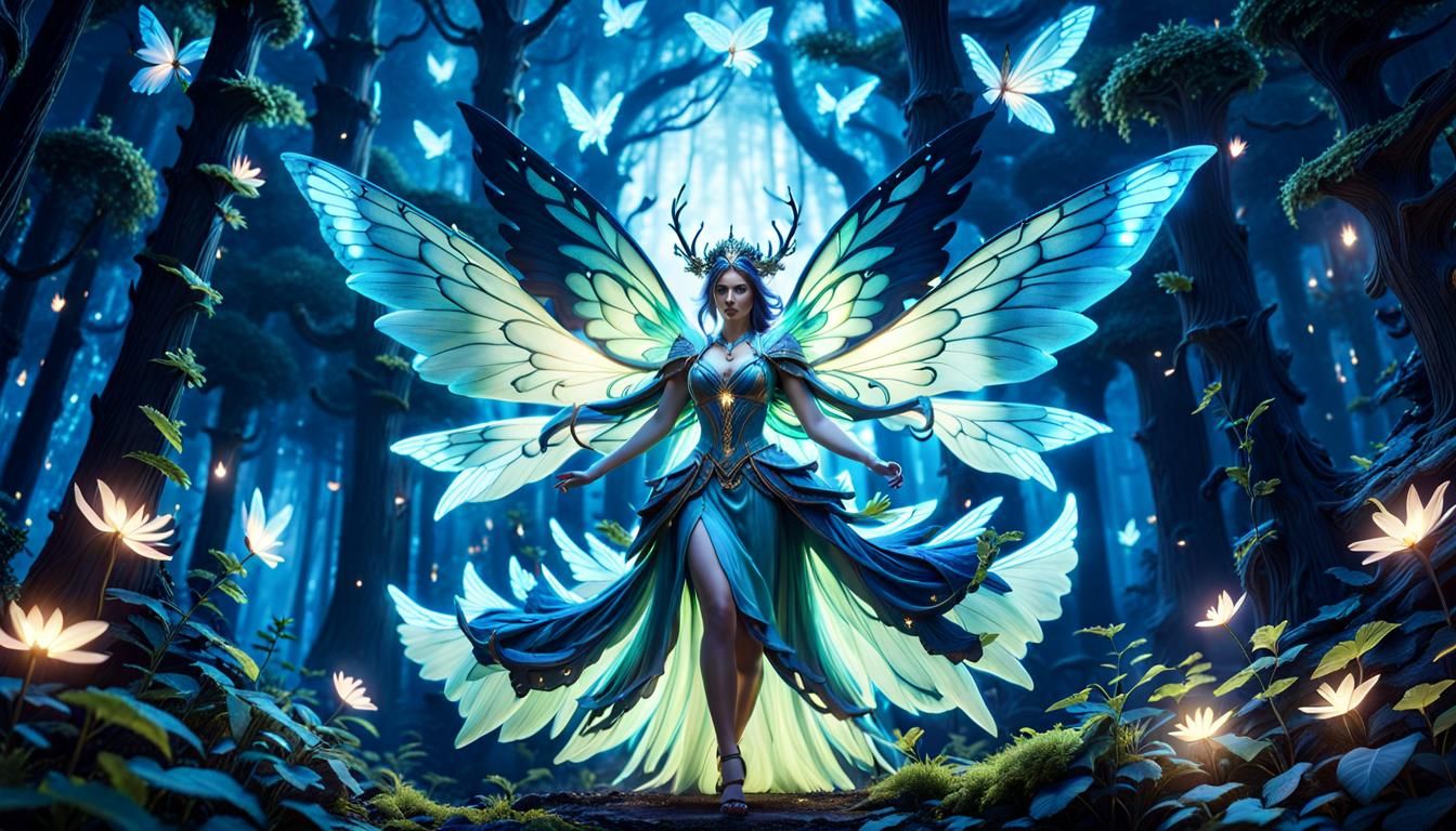 Ethereal Fairy Queen in Bioluminescent Forest
