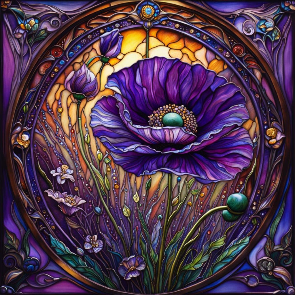 Stained glass purple poppy