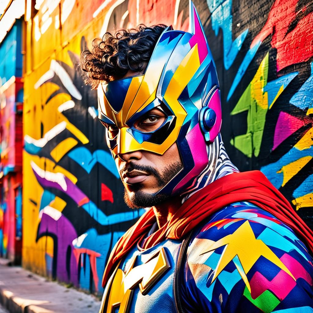 Superhero Street Art Portrait in Latin American Style