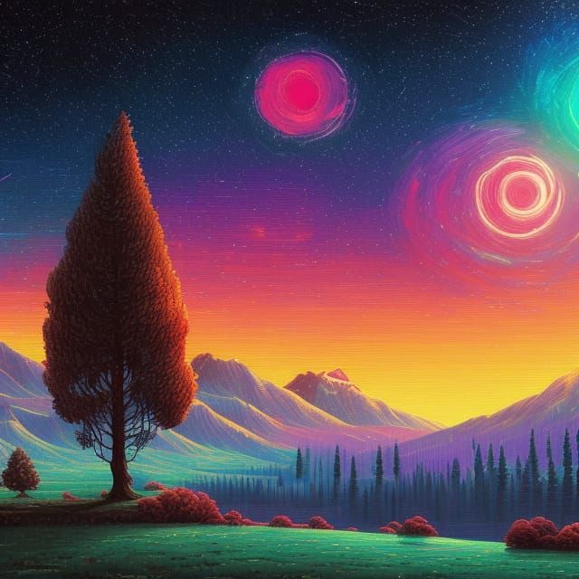 Retro 80s Neon Starry Night Sky