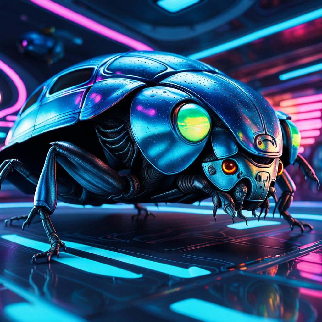 Cinematic Alien Beetle in Futuristic Spaceship
