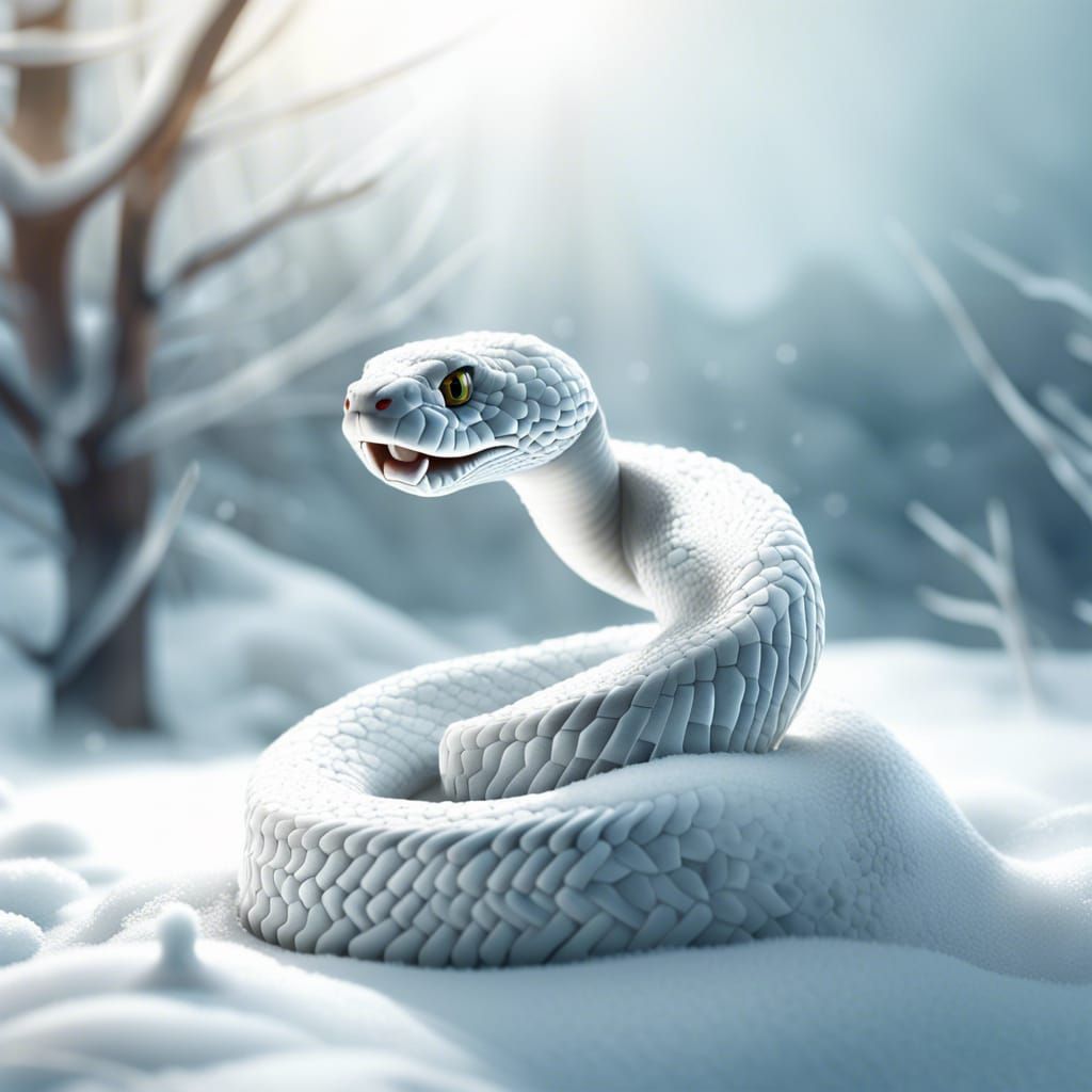 Winter, an animal ((snake made of snow)), perfect compositio...