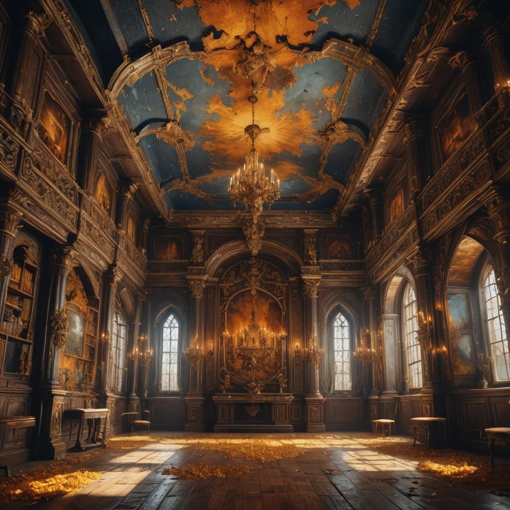 Amber Room in Medieval German Castle: Detailed Matte Paintin...