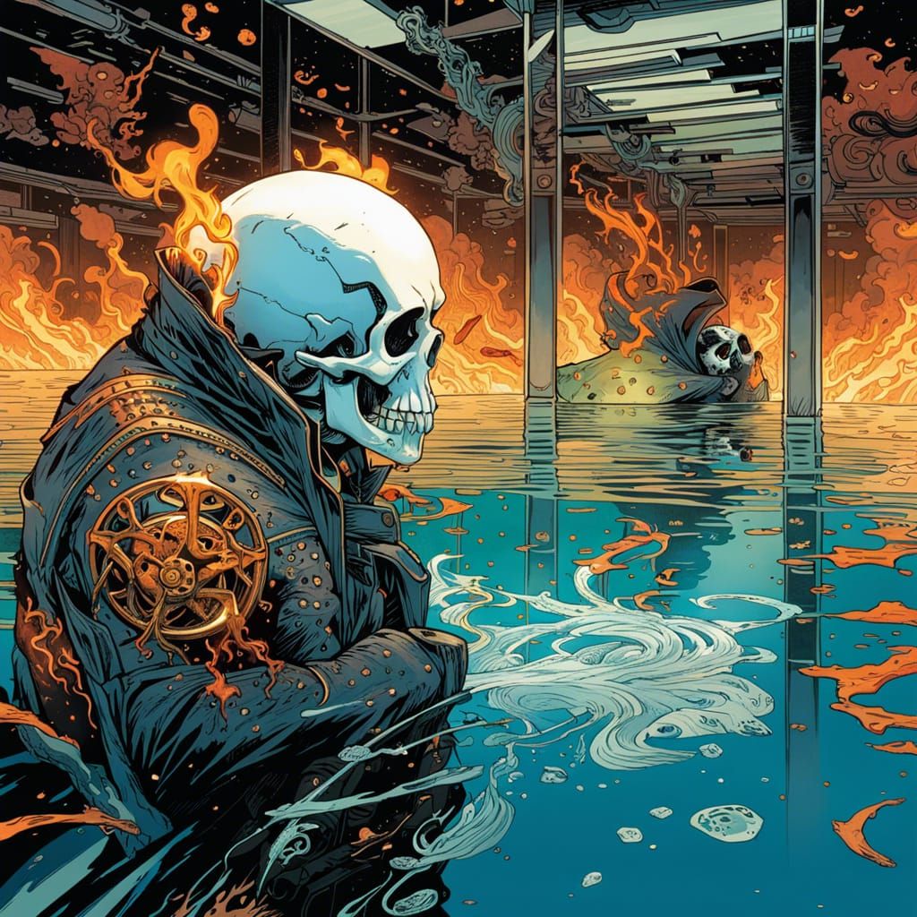 Hyperrealistic Ghost Rider Reflection: Digital Art