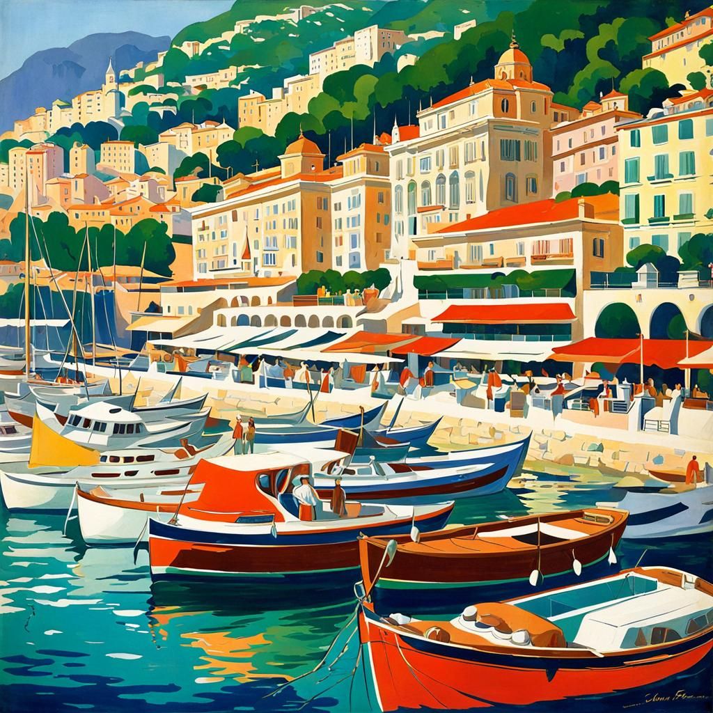 Vintage Monaco Harbor Scene in Impressive Detail