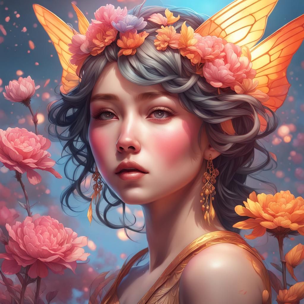 Colorful Candy Fairy Portrait in Chinese Ink Style