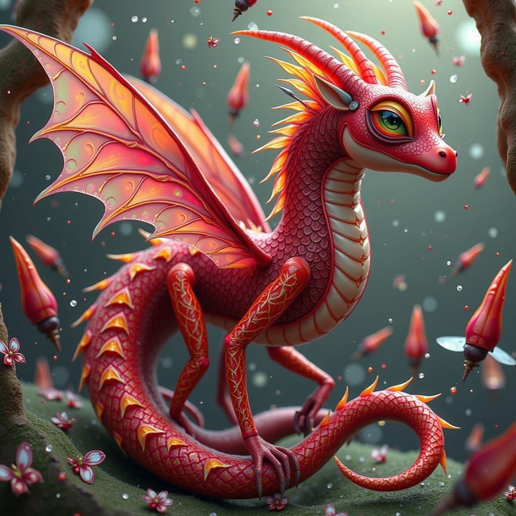 Ethereal Fae Dragon with Iridescent Crimson Scales