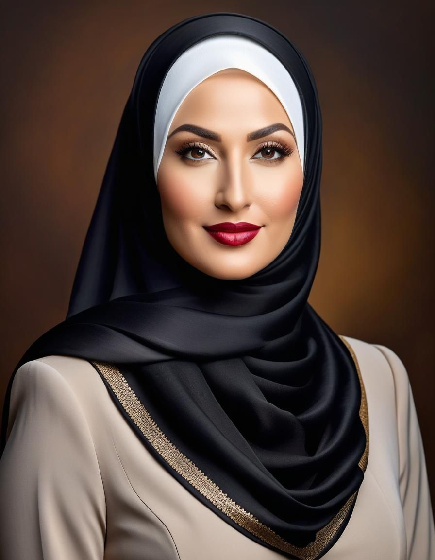 Realistic Portrait of a Woman in Hijab as Oil Painting
