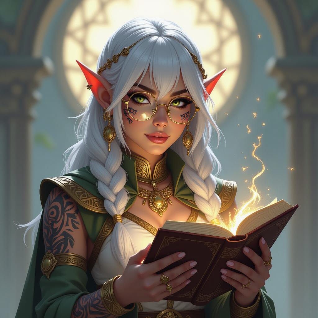 Goblin Cleric with Tattoos and Silver Hair in Divine Light