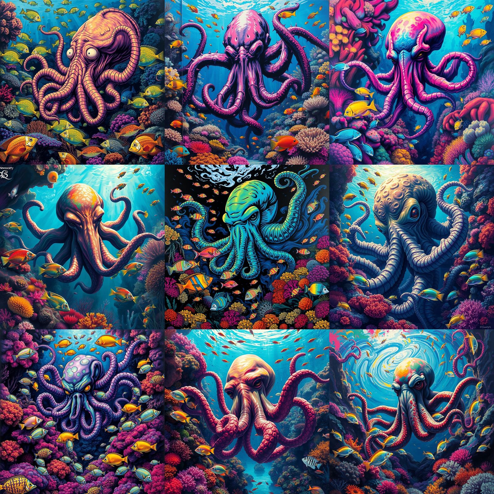 Cthulhu in Coral Reef Graffiti Art