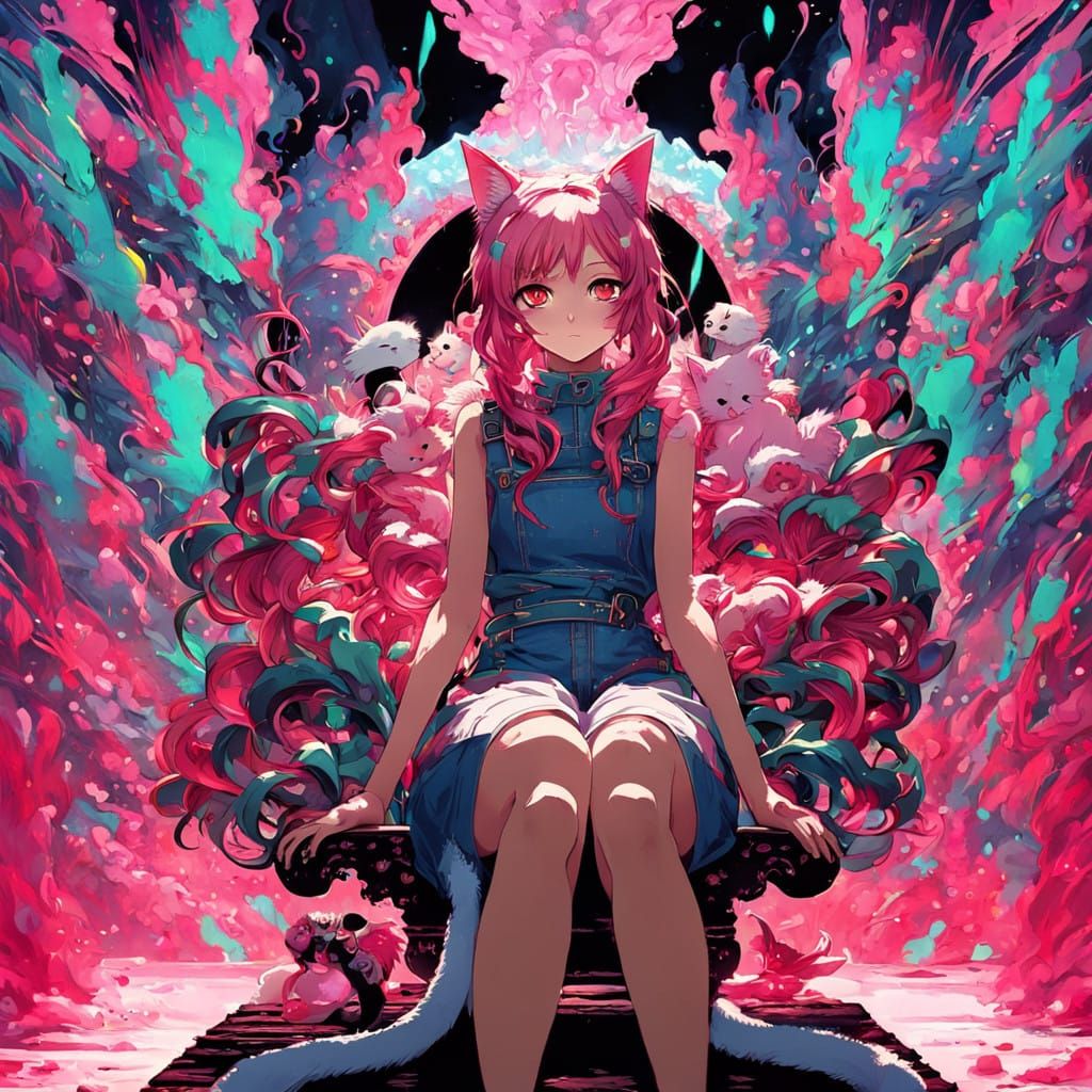 Anime Girl with Red Eyes and Pink Hair in a Serene Cel-Shade...