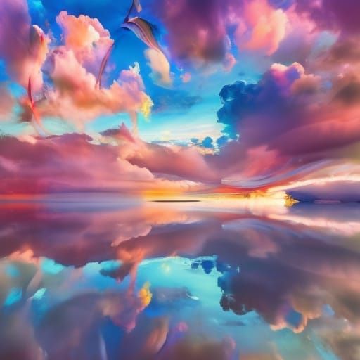 Rainbow Cloud Swirls in Digital Matte Painting