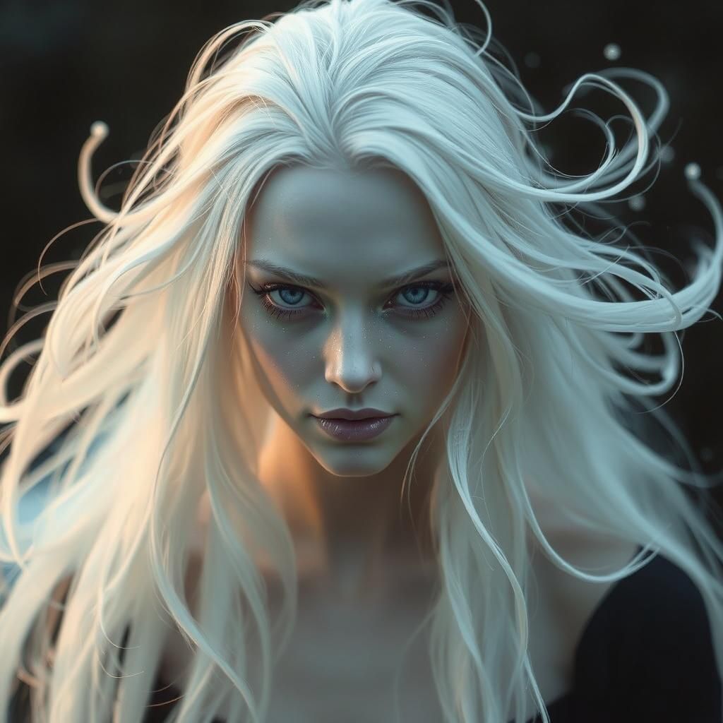 Ethereal White Witch with Raven, Witchcore Art