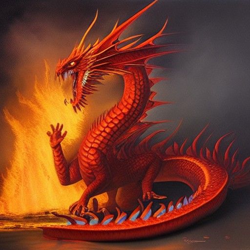 Fiery Dragon in Oil Painting Style