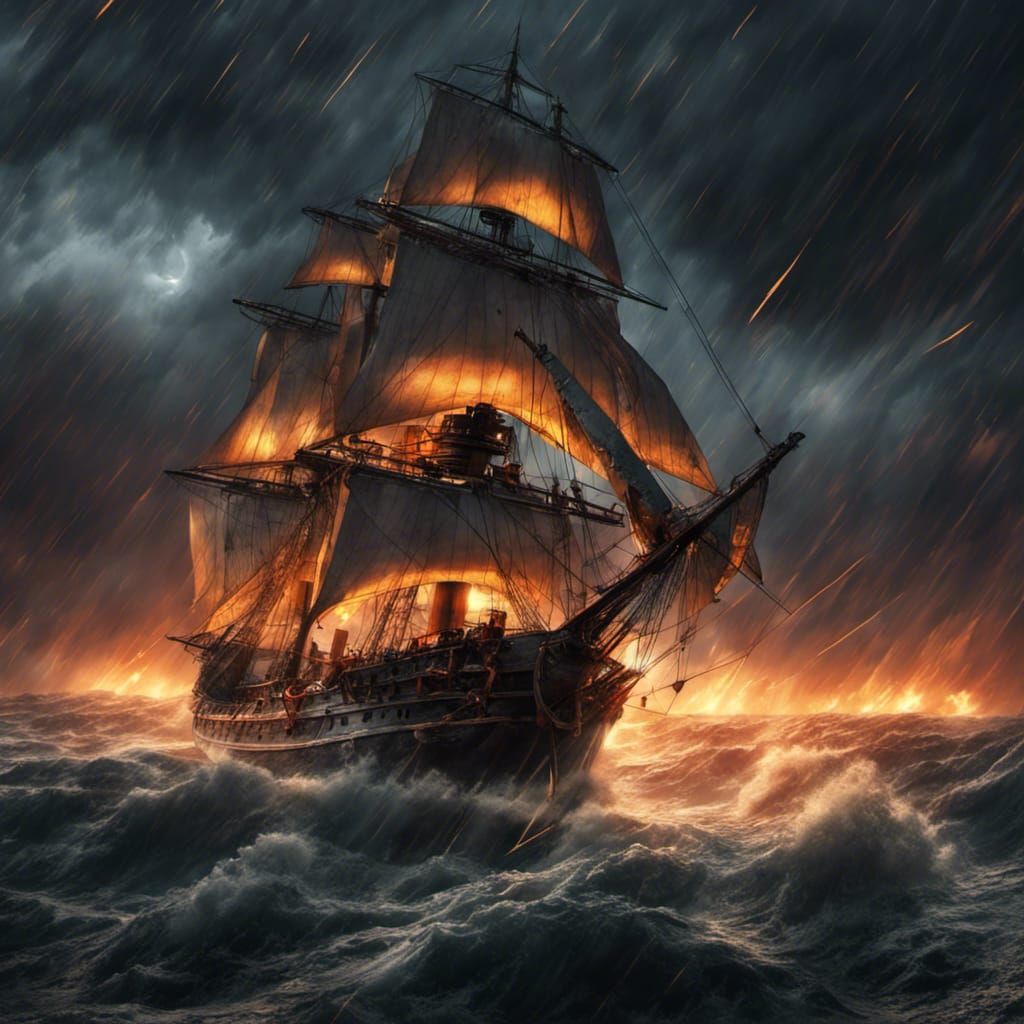 Sail Ship Navigating Stormy Seas: Matte Painting