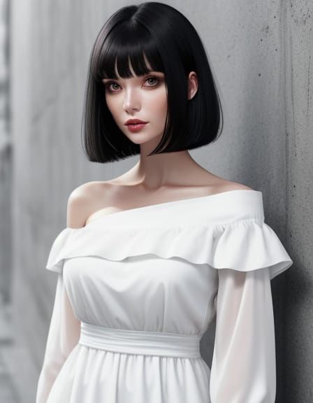 Portrait of a Cute Young Woman with Black Hair