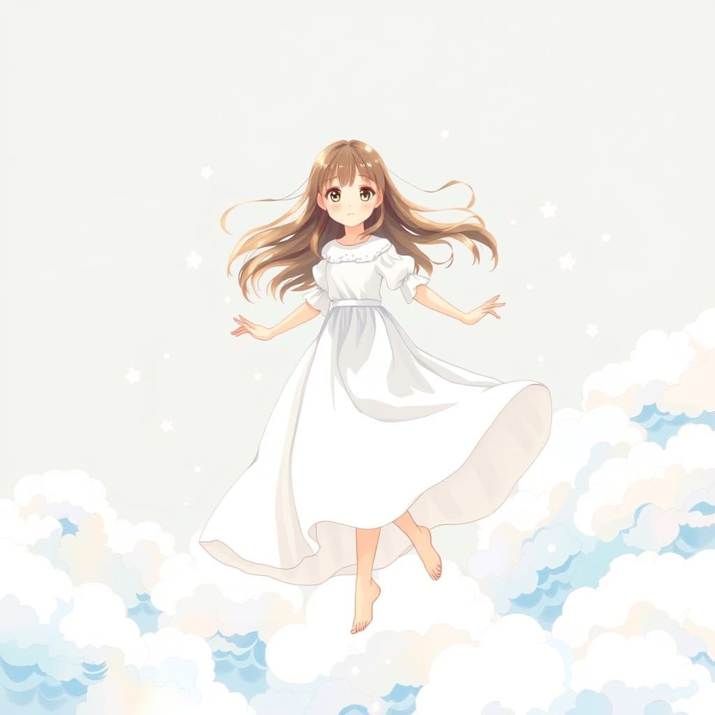 Dreamy Manga Girl Soars Among Whimsical Cherry Blossoms