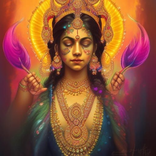 Radiant Lakshmi: Hindu Goddess in Artstation Style