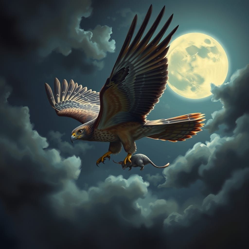 Hawk Captures Mouse: Hyperrealistic Dreamscape