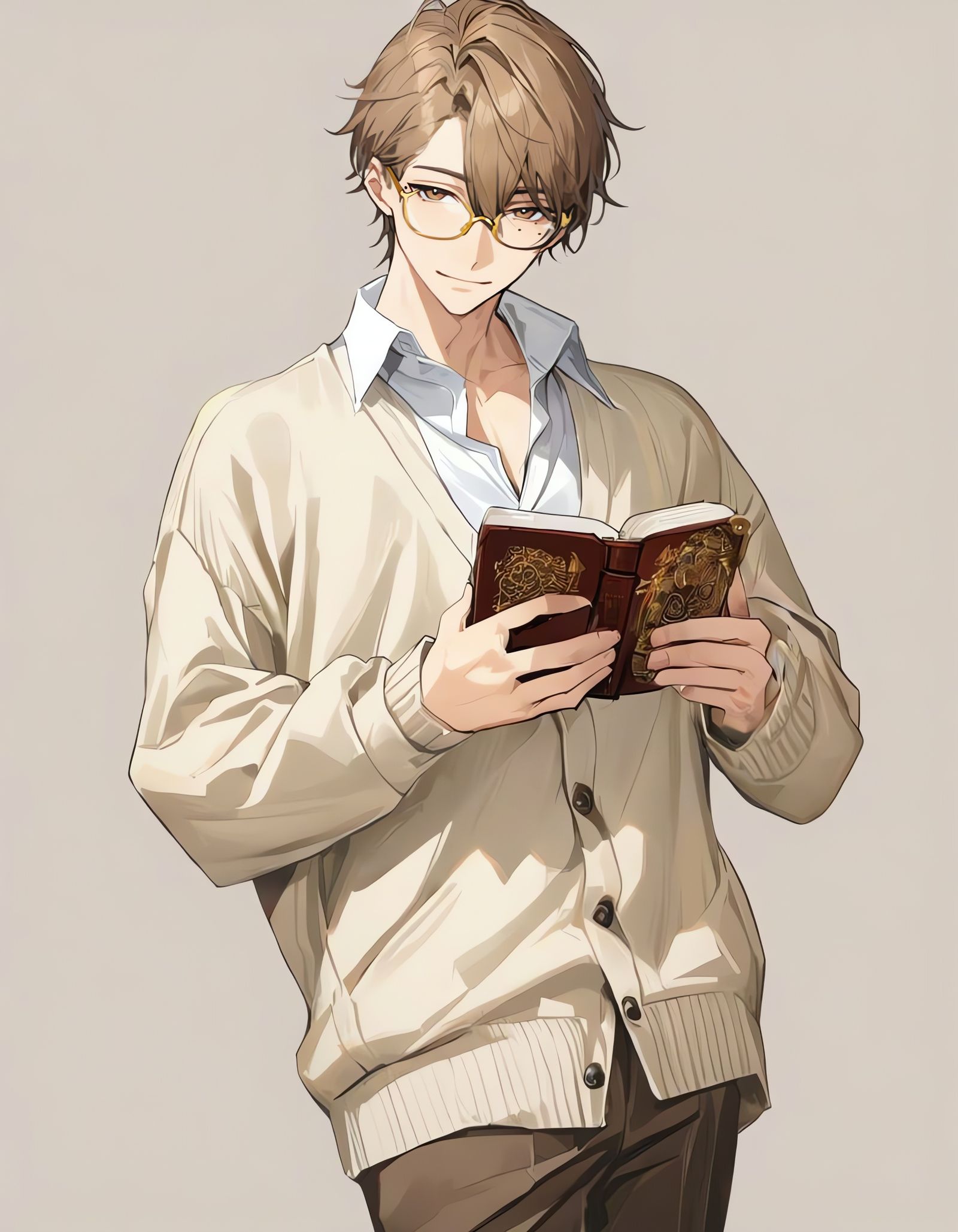 Smiling Boy with Book in Digital Art Style