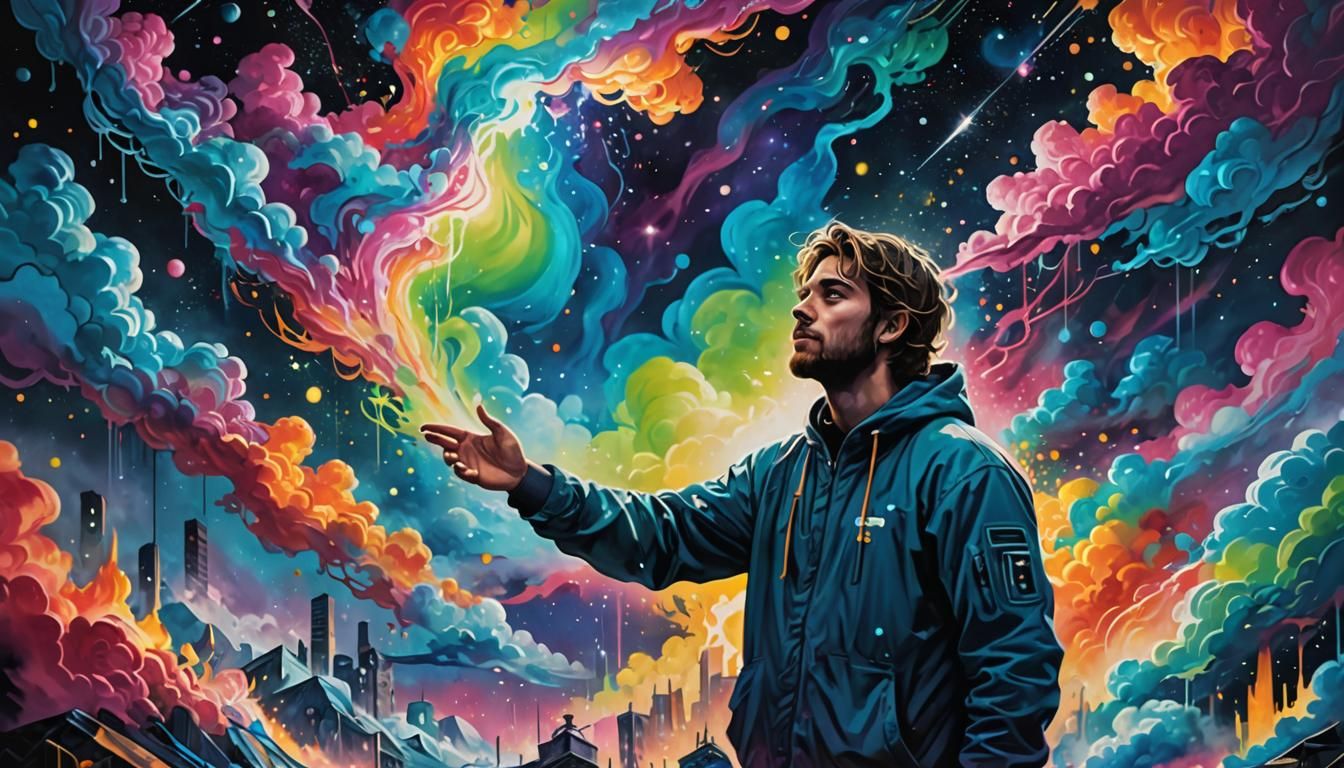 Astral Dreamscape: Polychromatic Graffiti Art