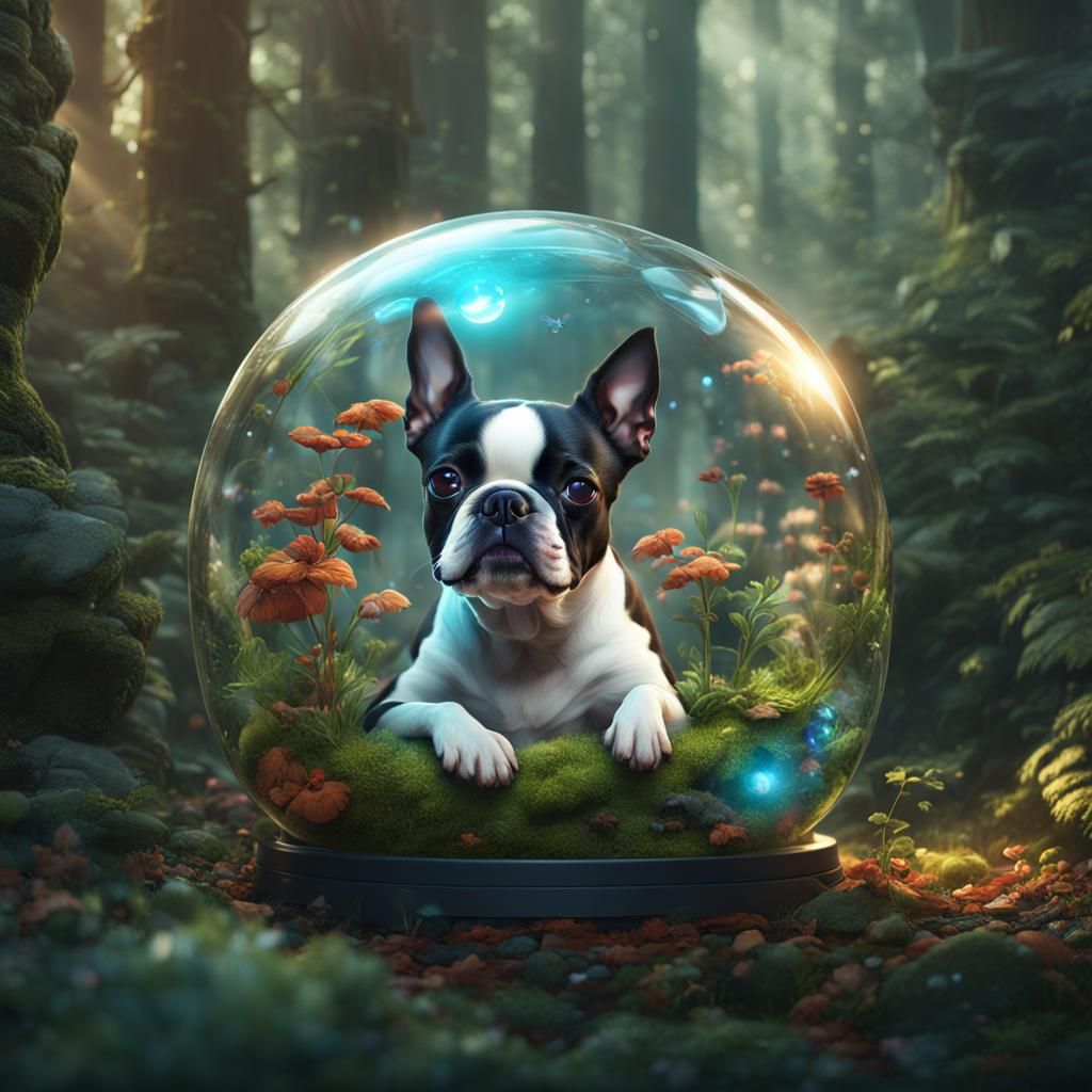 Boston Terriers in Transparent Capsule, Detailed Matte Paint...