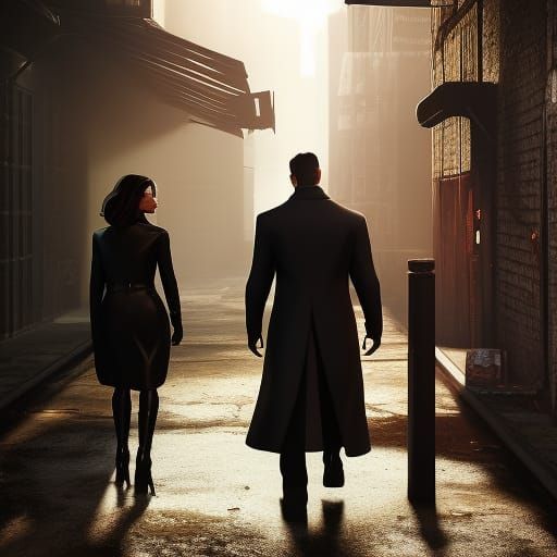 Film Noir: Detective and Femme Fatale in Alley
