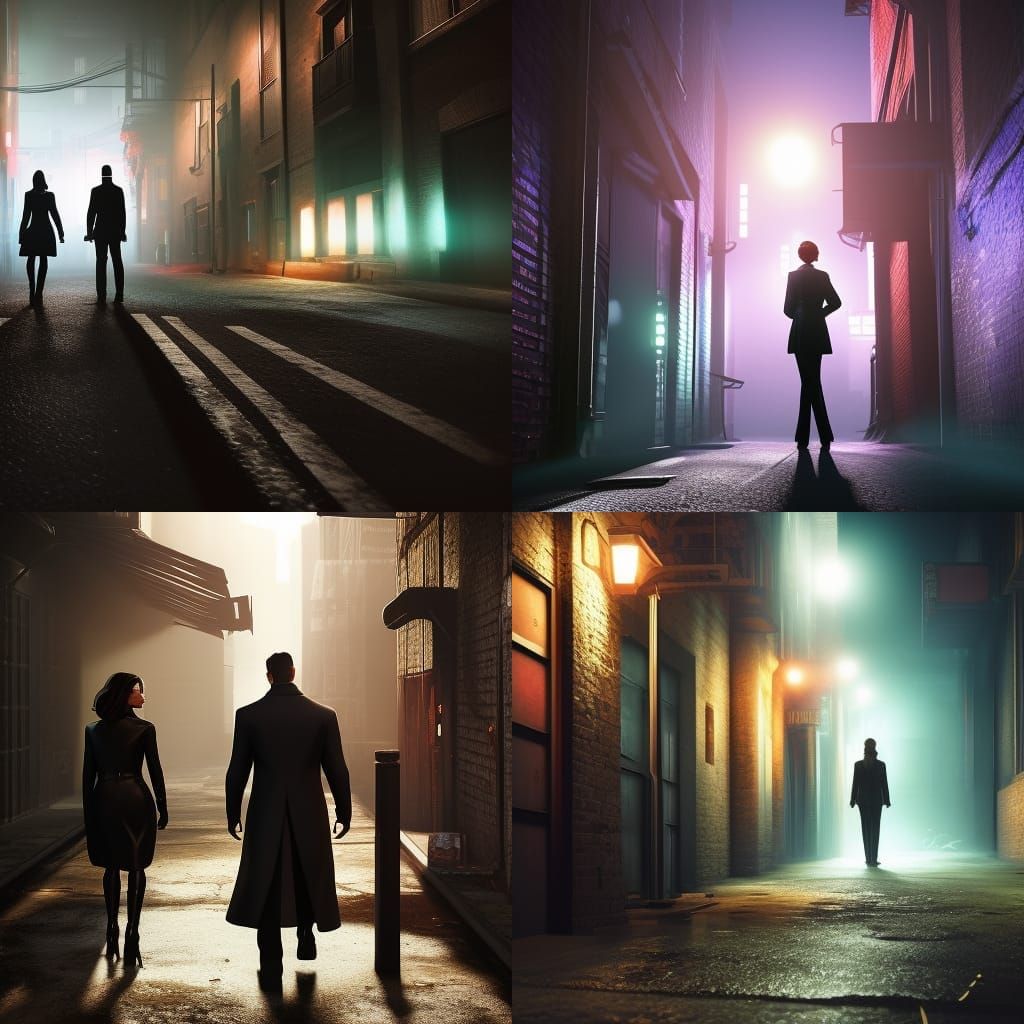 Film Noir: Detective and Femme Fatale in Alley