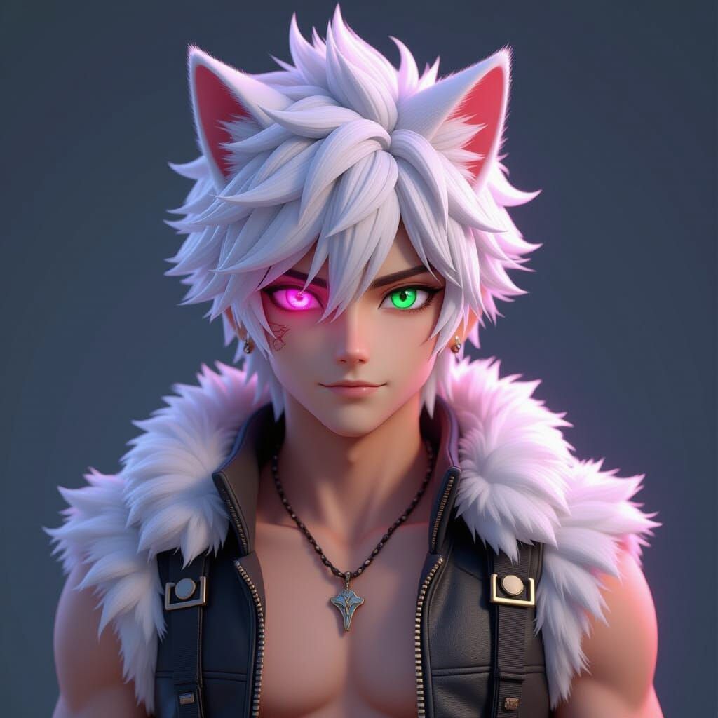 Anime Character With Cat Ears and Heterochromia