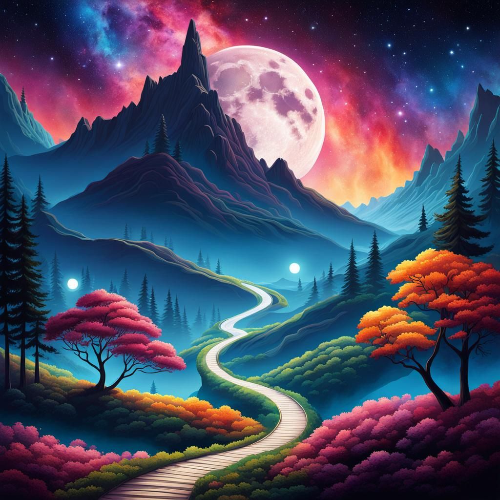 Winding Paths to Nebula: Enchanting Digital Illustration