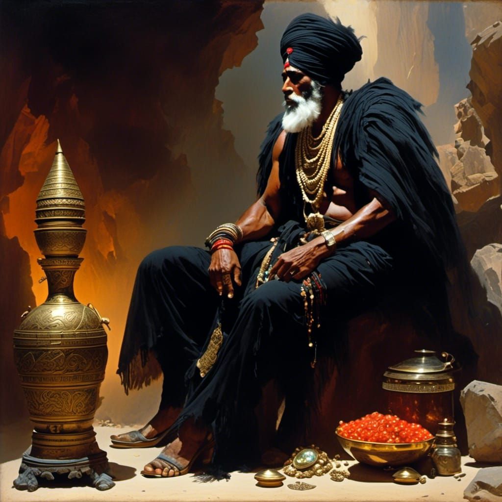 Muscular Genie Portrait with Brass Bottle