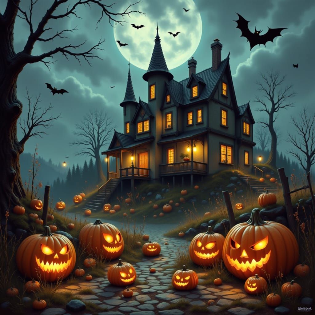 Eerie Halloween Scene Generated by AI