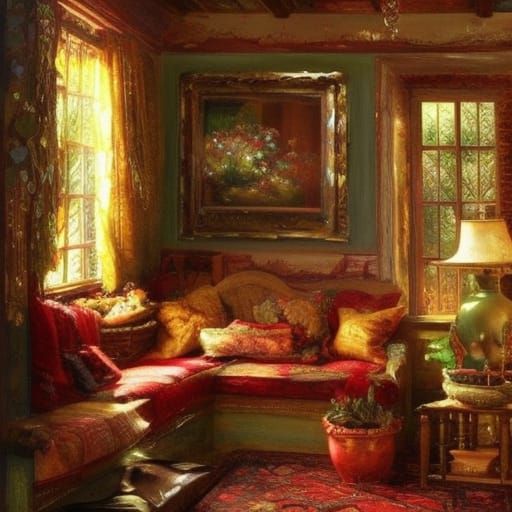 Cozy Cottage Sunroom Oil Painting