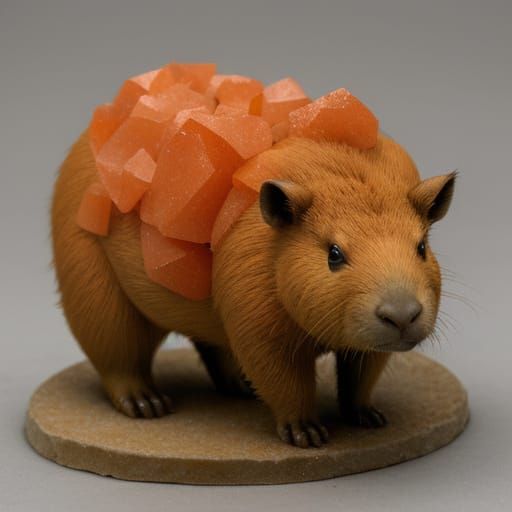 A capybara fused with a carrot and calcite.