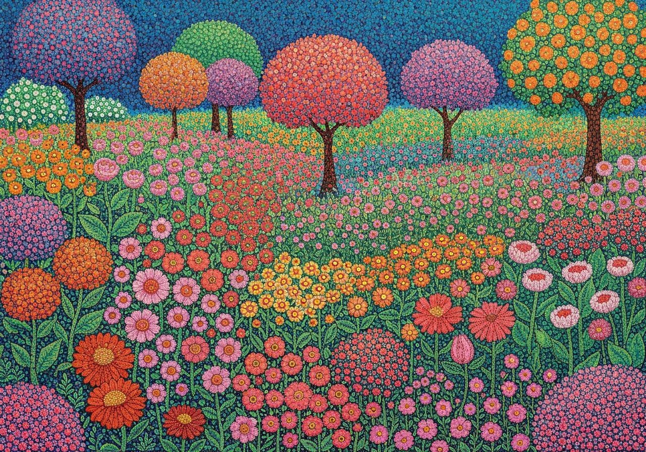 Vibrant Pointillist Garden Painting