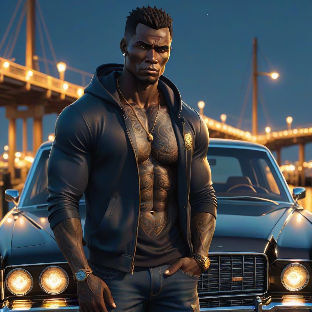 Gritty Noir Cinematic Art of a Haitian-American Hero