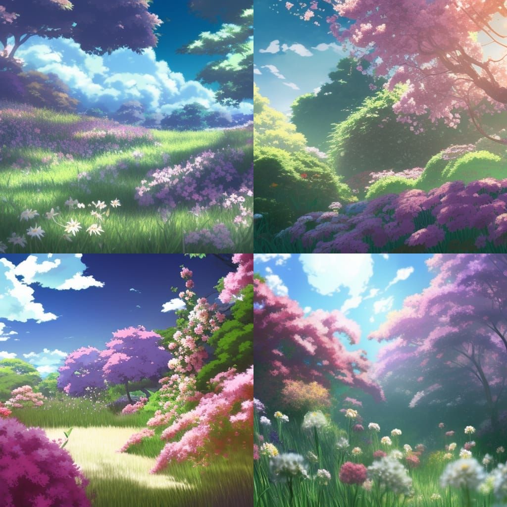Angelic Flower Garden in Studio Ghibli Style