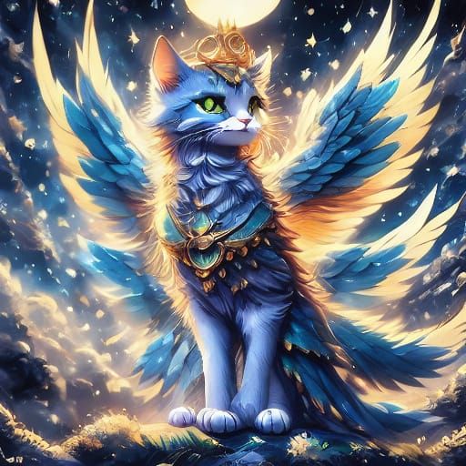 Mother Cat Queen and Kittens in Palace, Tonalism Style