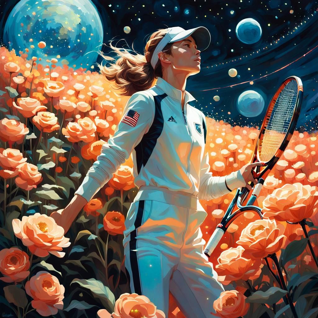 Surreal Tennis Match in Starry Space