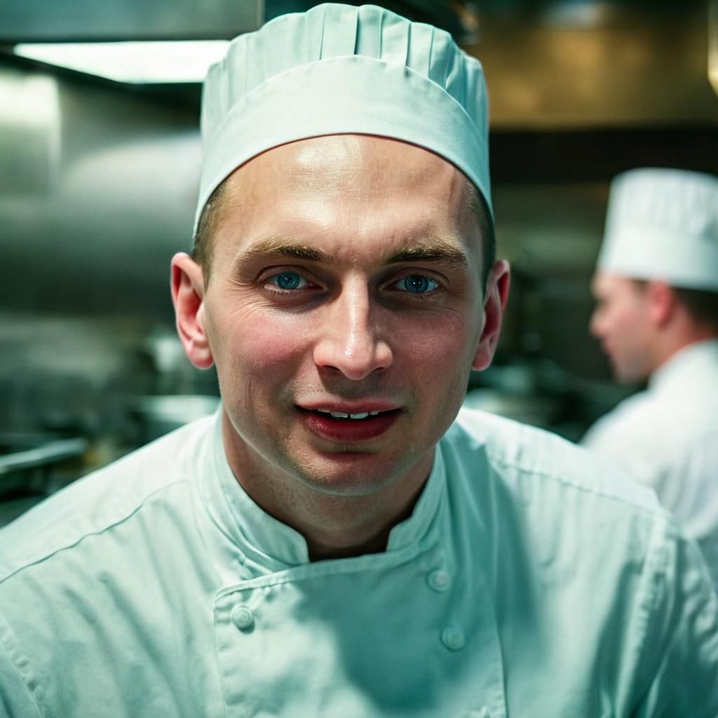 Chef Portrait in Busy Restaurant with Neon Lighting